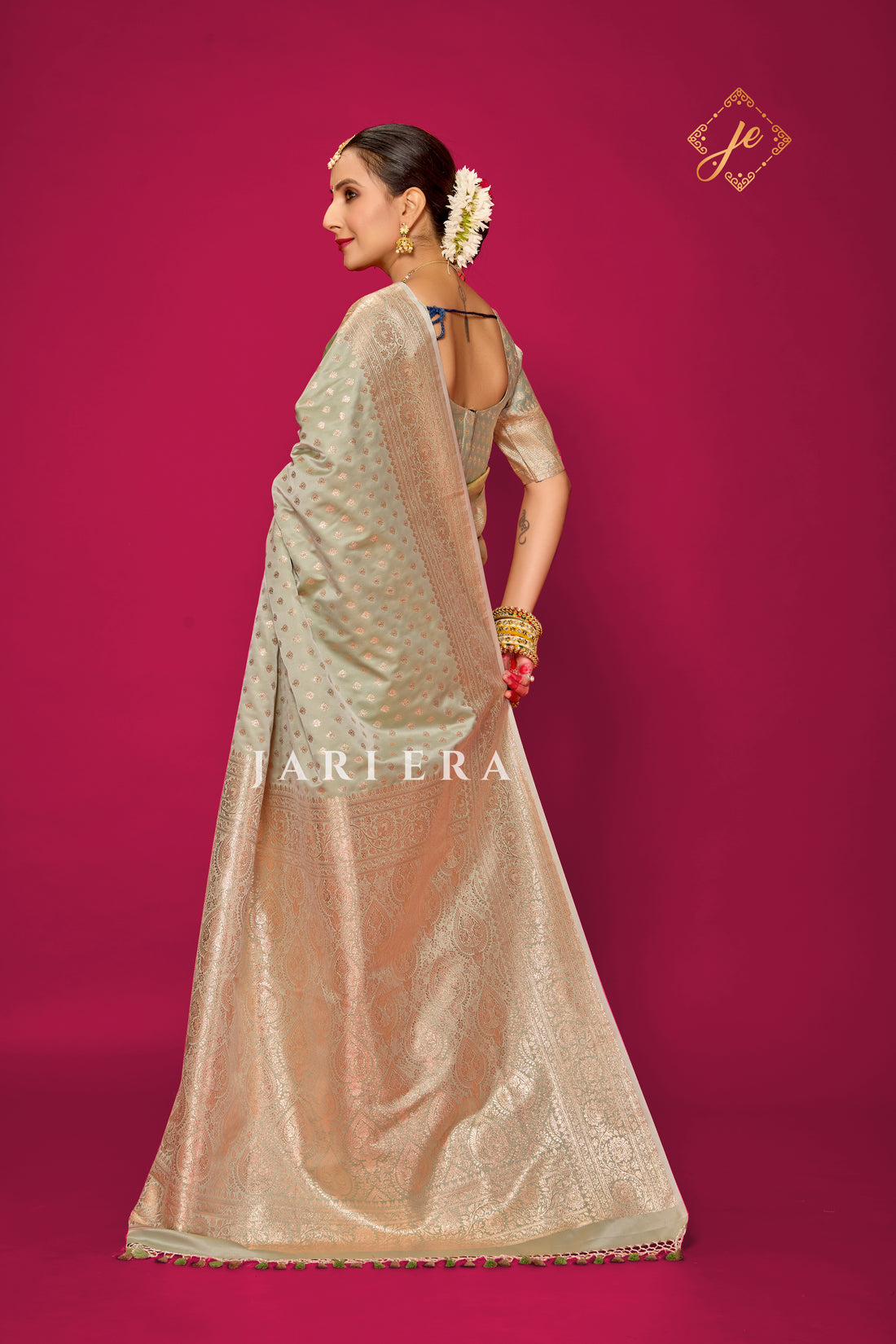 Pista Green Satin Silk Buti Banarasi Saree