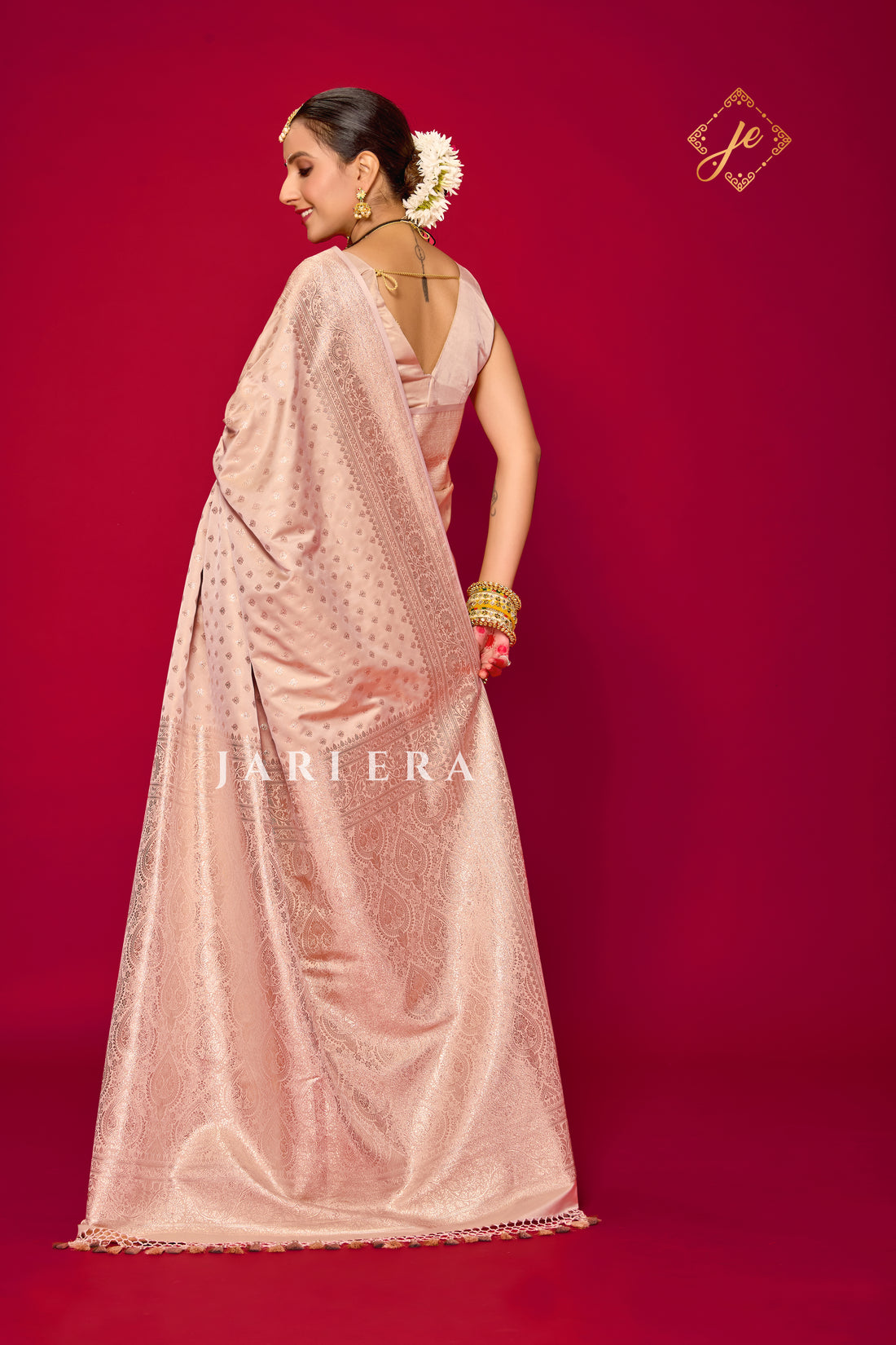 Blush Peach Satin Silk Buti Banarasi Saree