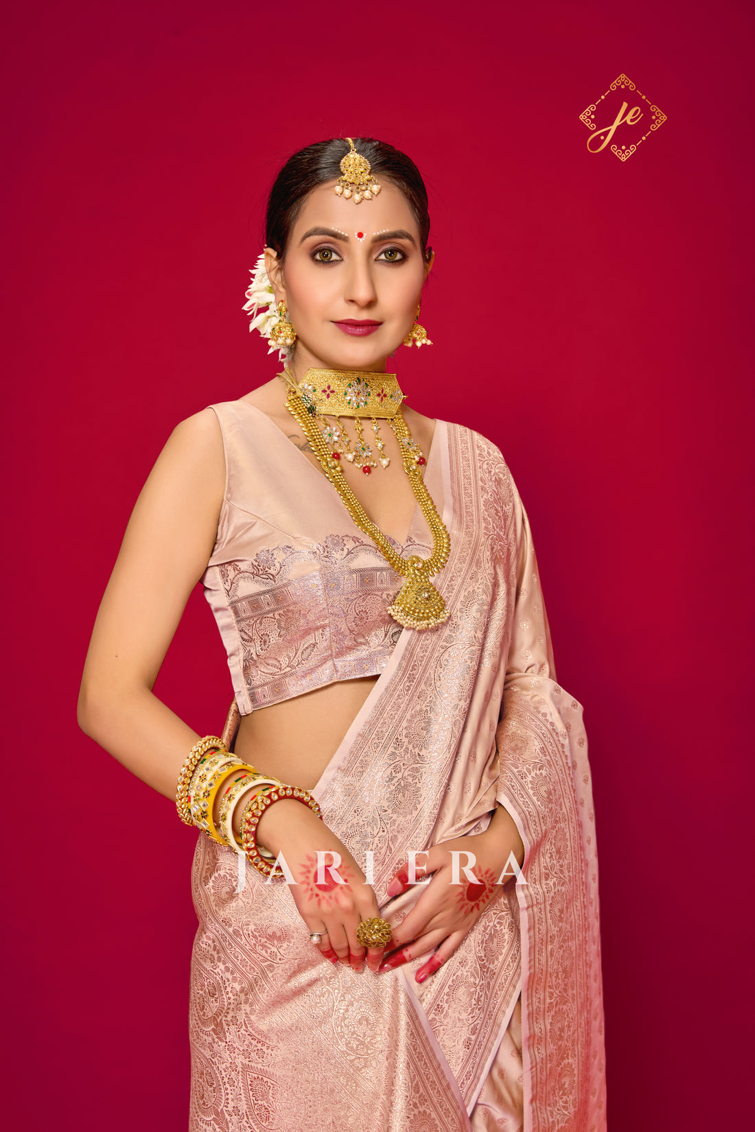 Blush Peach Satin Silk Buti Banarasi Saree