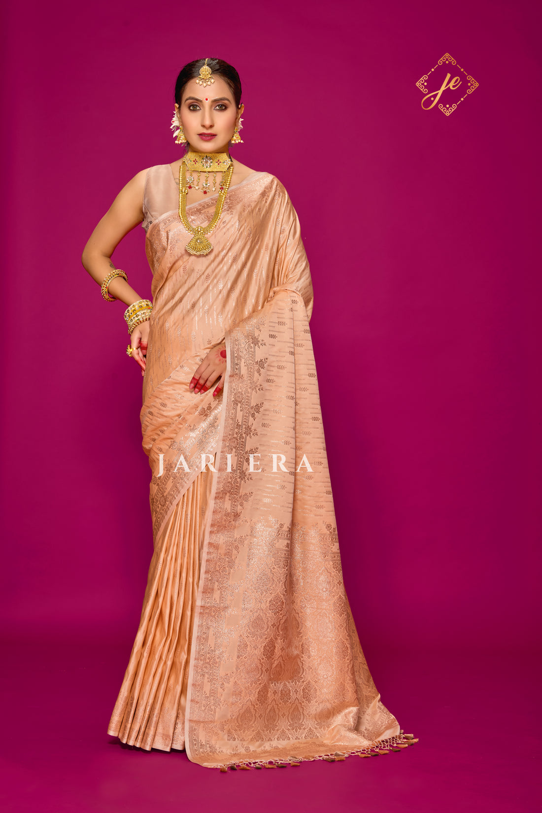 Soft Peach Satin Silk Fancy Banarasi Saree