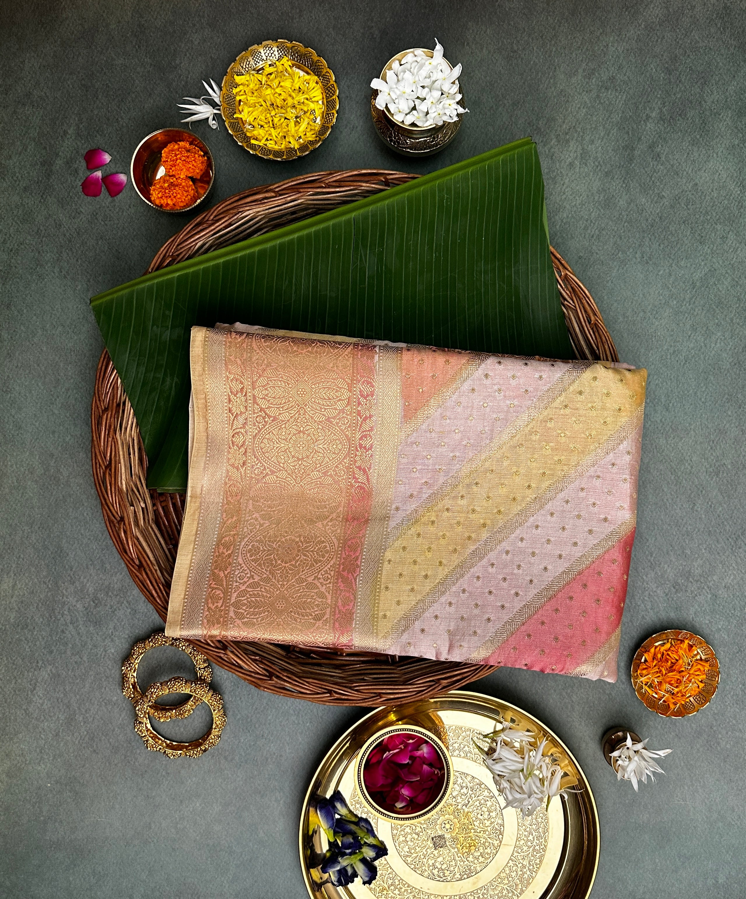 Lemon-Orange Rangkaat Pure Silk Banarasi Saree