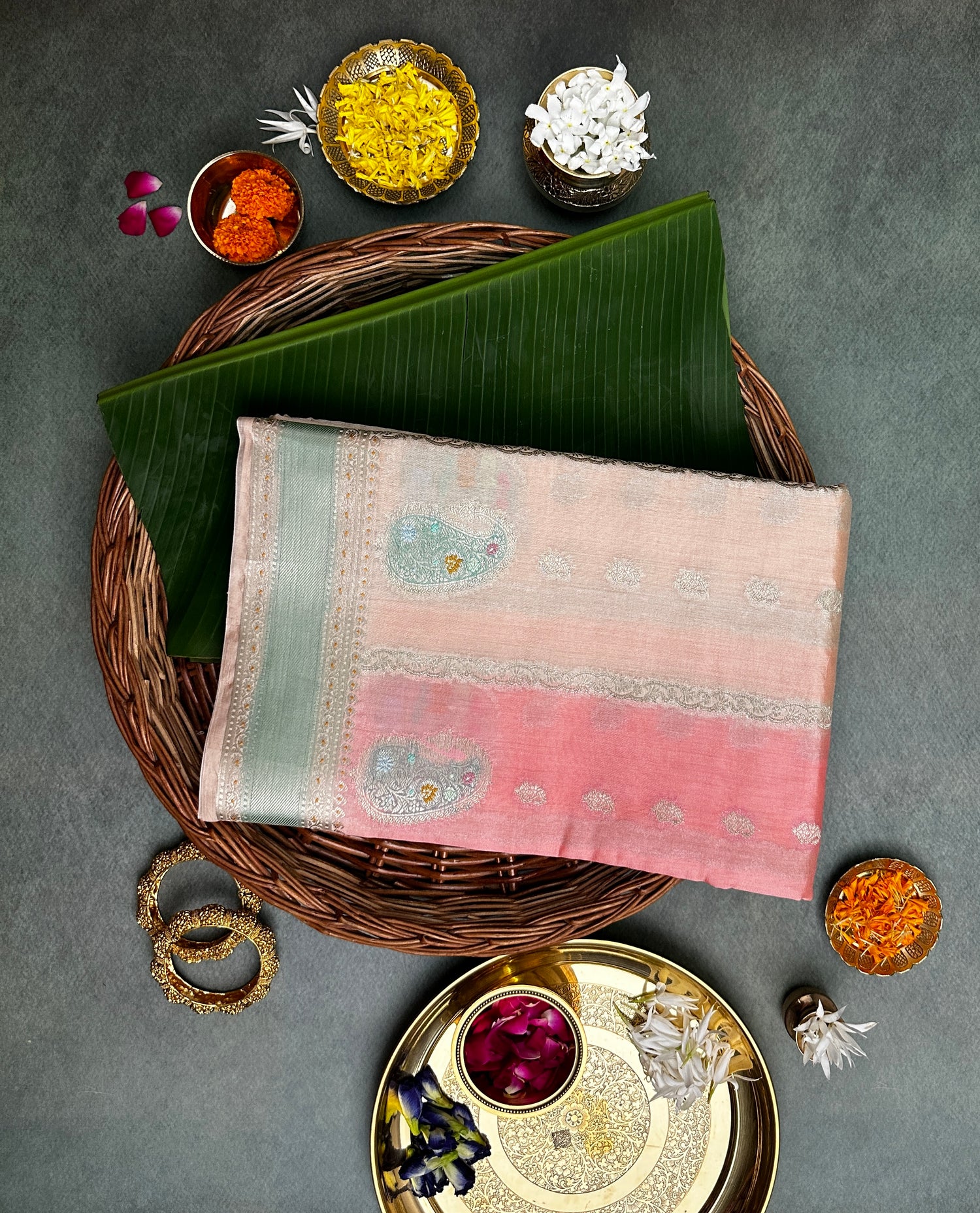 Peach Rangkaat Pure Silk Banarasi Saree