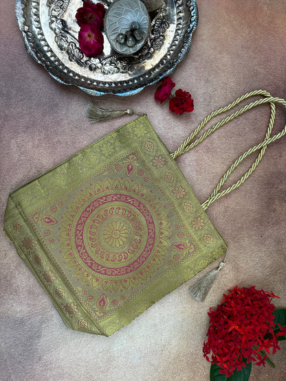 Beige Banarasi Tote Bag