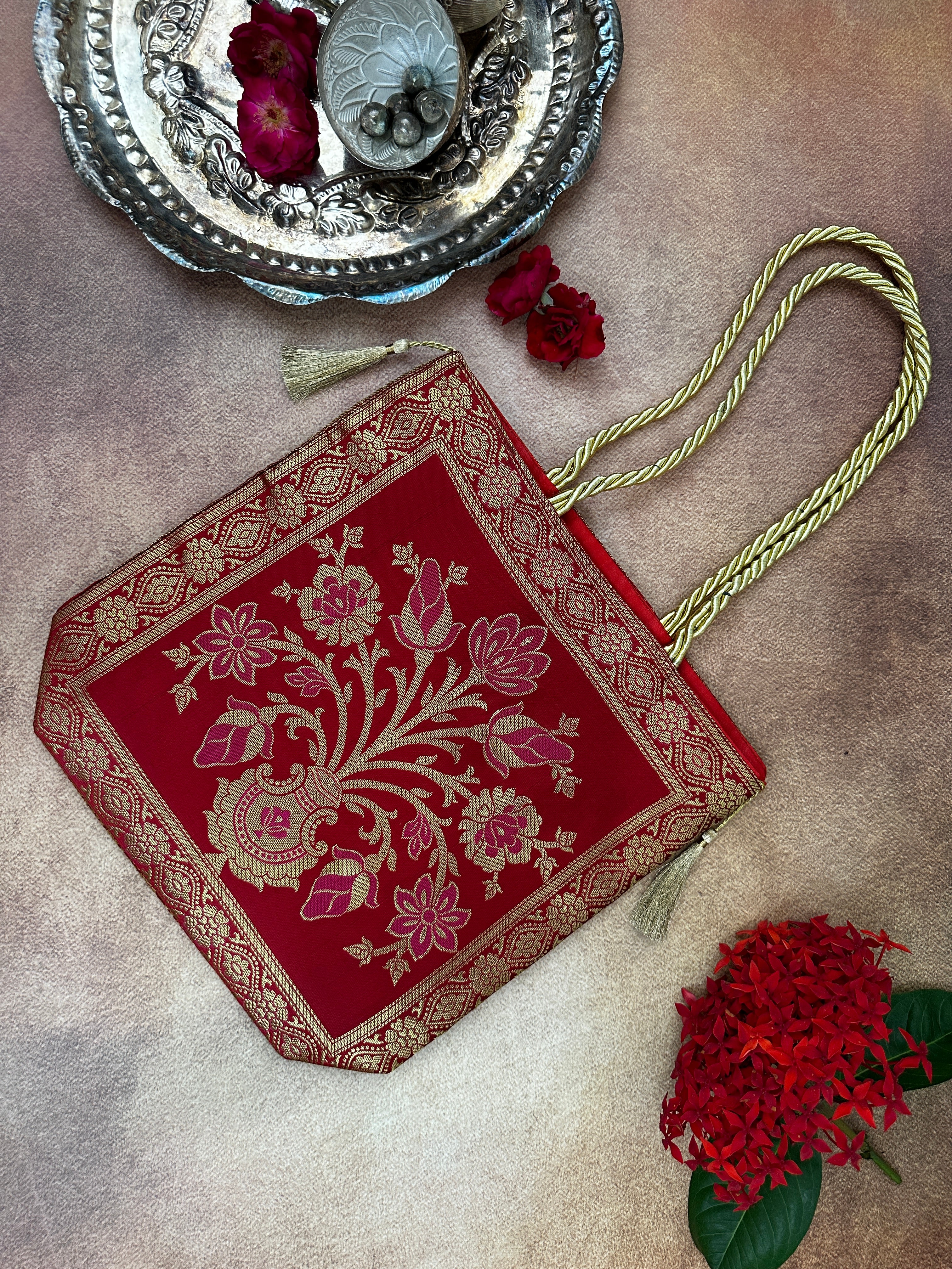 Red Banarasi Tote Bag