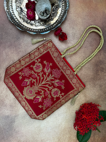 Red Banarasi Tote Bag