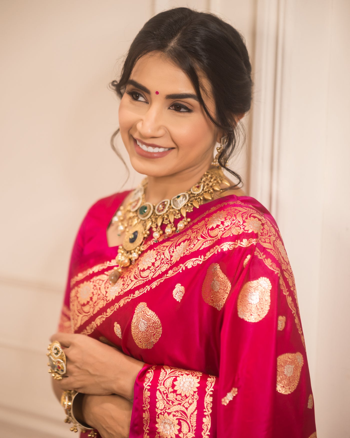 Rani Pink Mashru Silk Buti Banarasi Saree