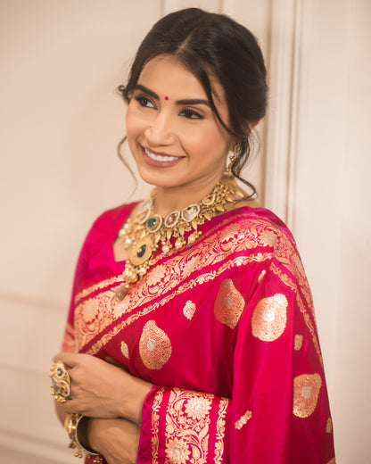 Rani Pink Mashru Silk Buti Banarasi Saree