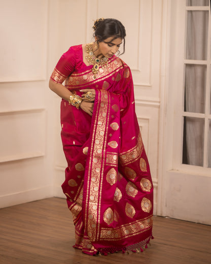 Rani Pink Mashru Silk Buti Banarasi Saree