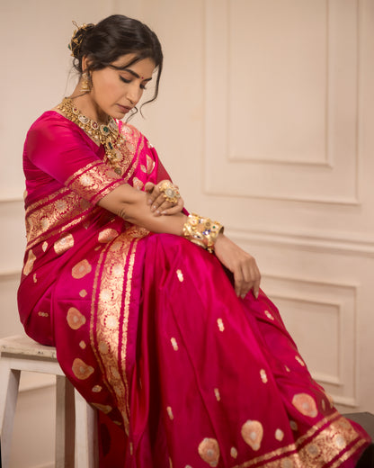 Rani Pink Mashru Silk Buti Banarasi Saree