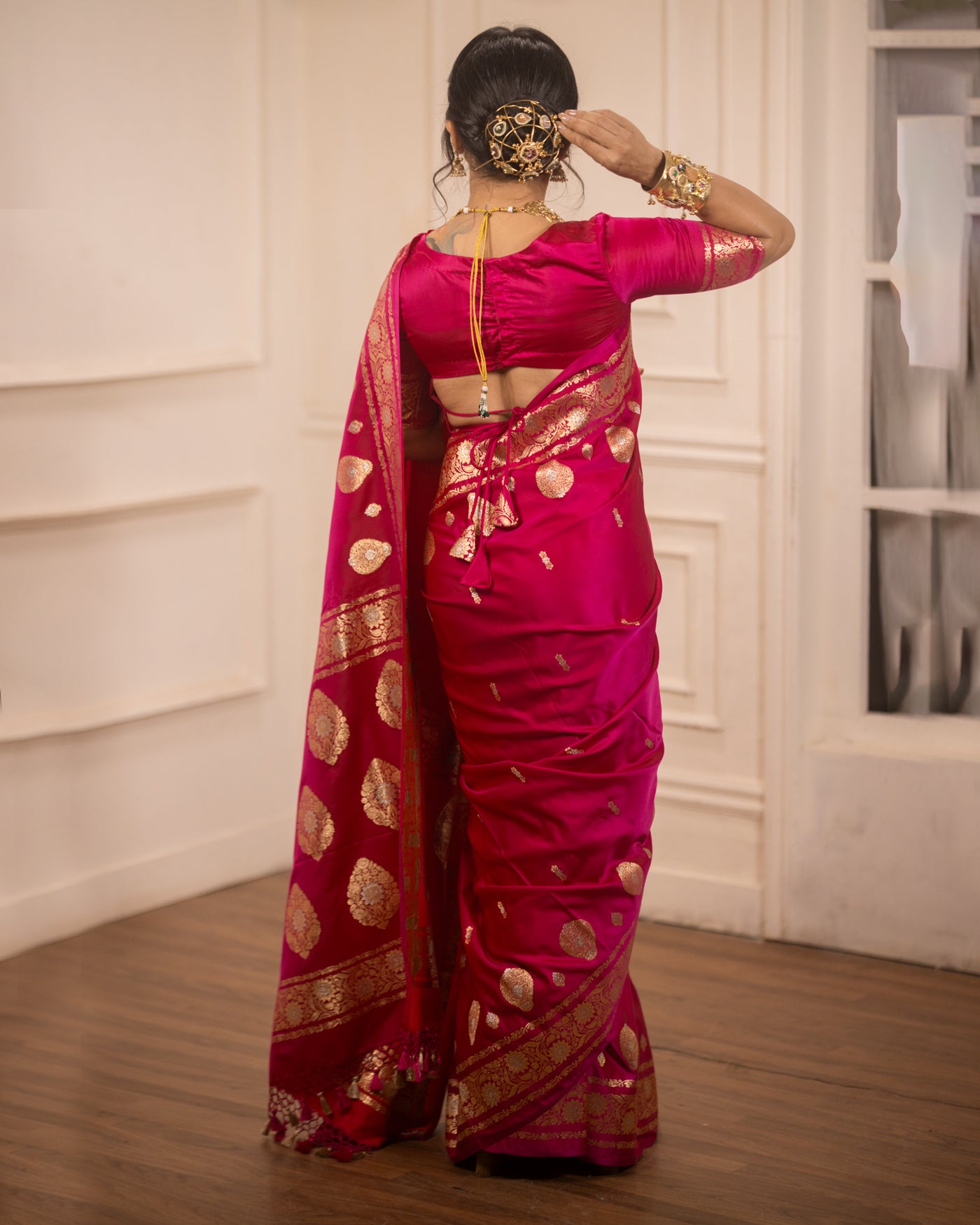 Rani Pink Mashru Silk Buti Banarasi Saree
