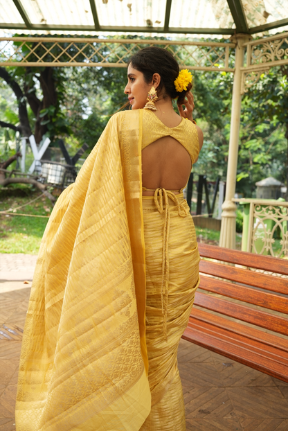 Light Lemon Stone Pattern Pure Banarasi Saree