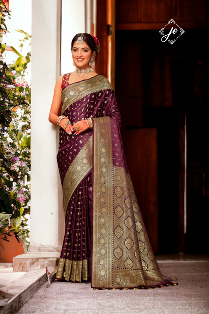 Garnet Patola Satin Silk Banarasi Saree