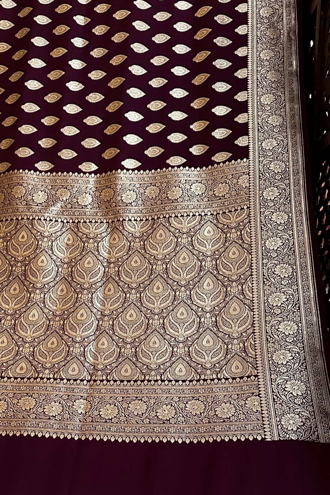 Wine Satin Silk Banarasi Saree