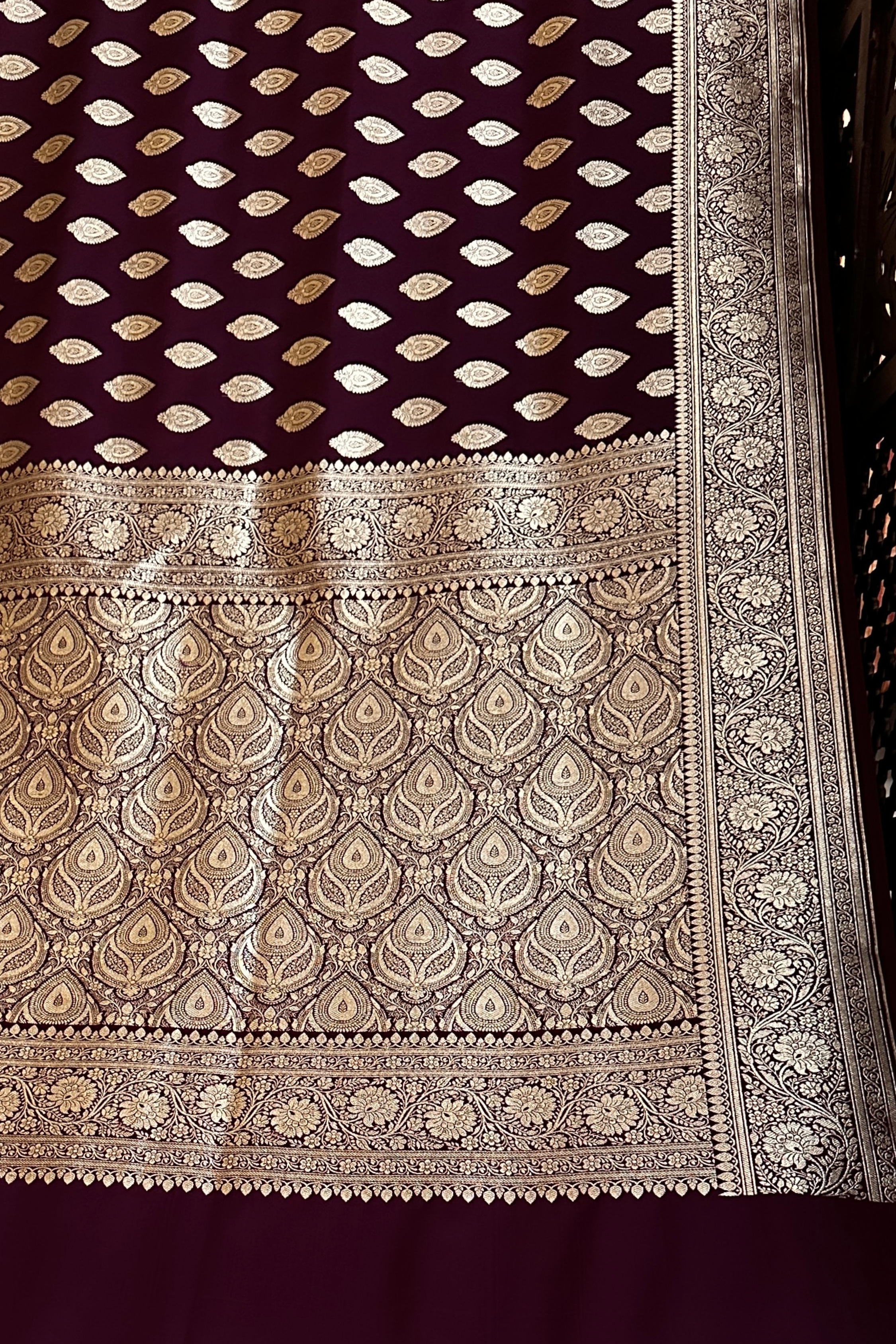 Wine Satin Silk Banarasi Saree