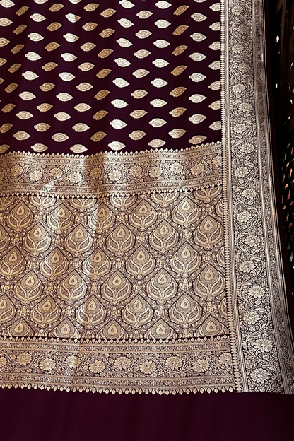 Wine Satin Silk Banarasi Saree