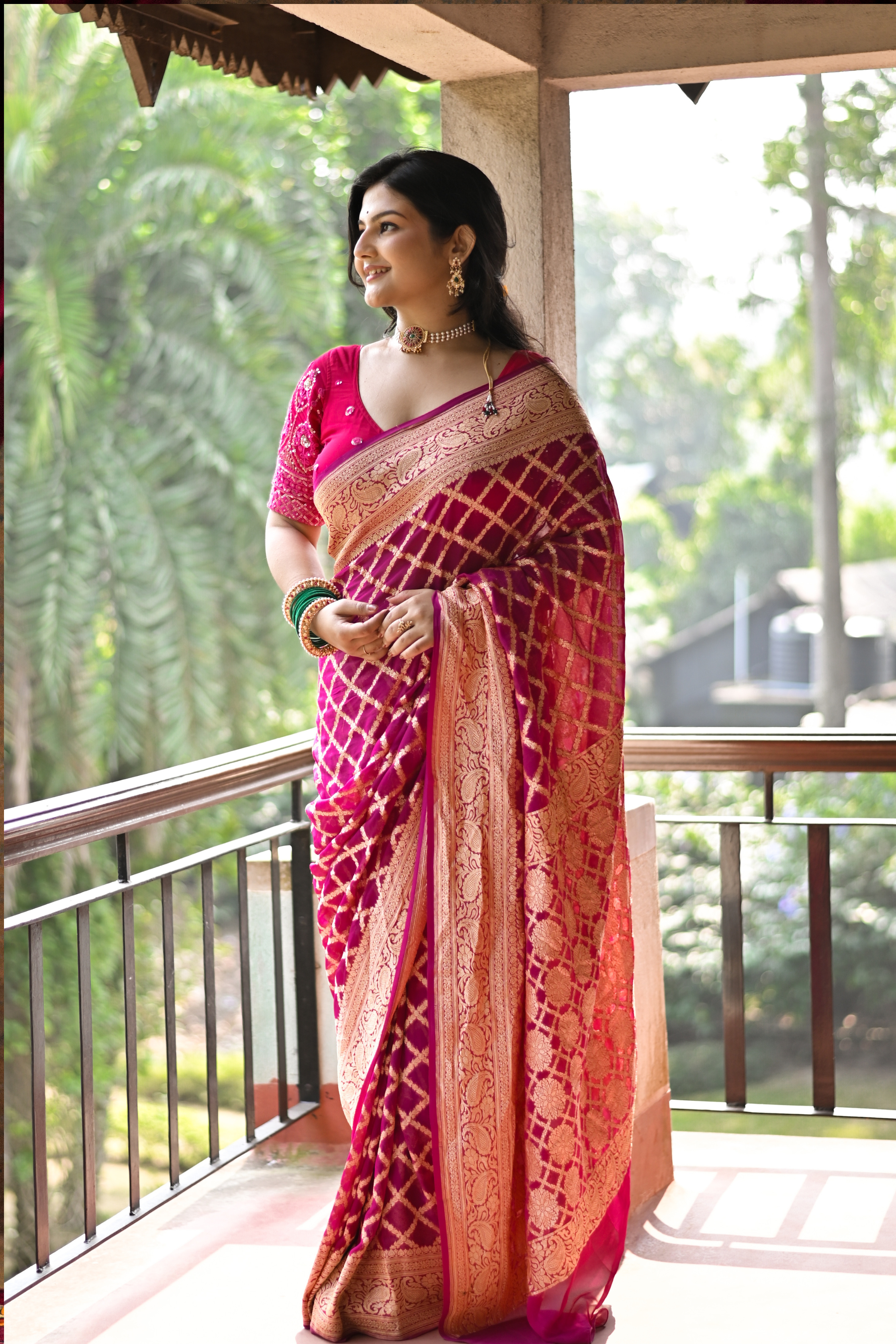 Rani Pink Pure Khaddi Banarasi Saree