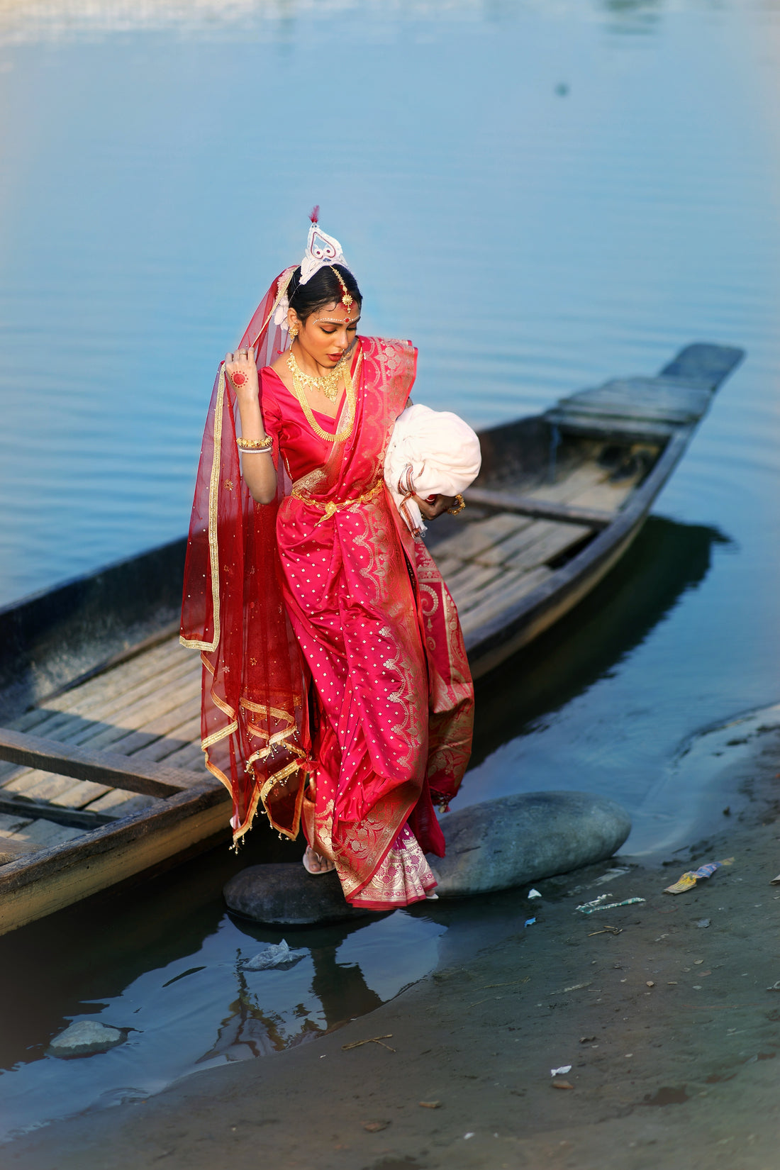 Strawberry Red Satin Silk Banarasi Saree