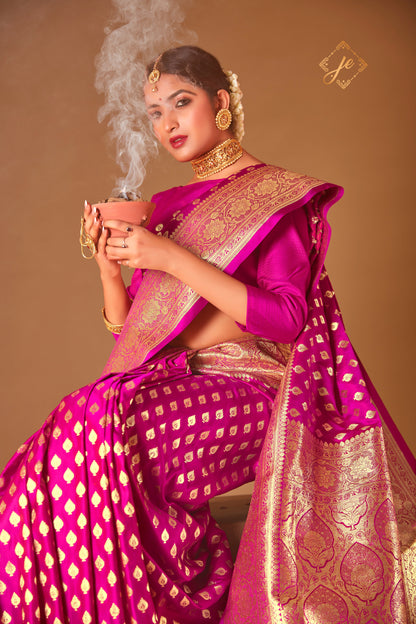 Rani Pink Satin Silk Banarasi Saree