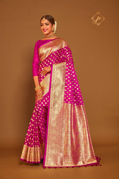 Rani Pink Satin Silk Banarasi Saree