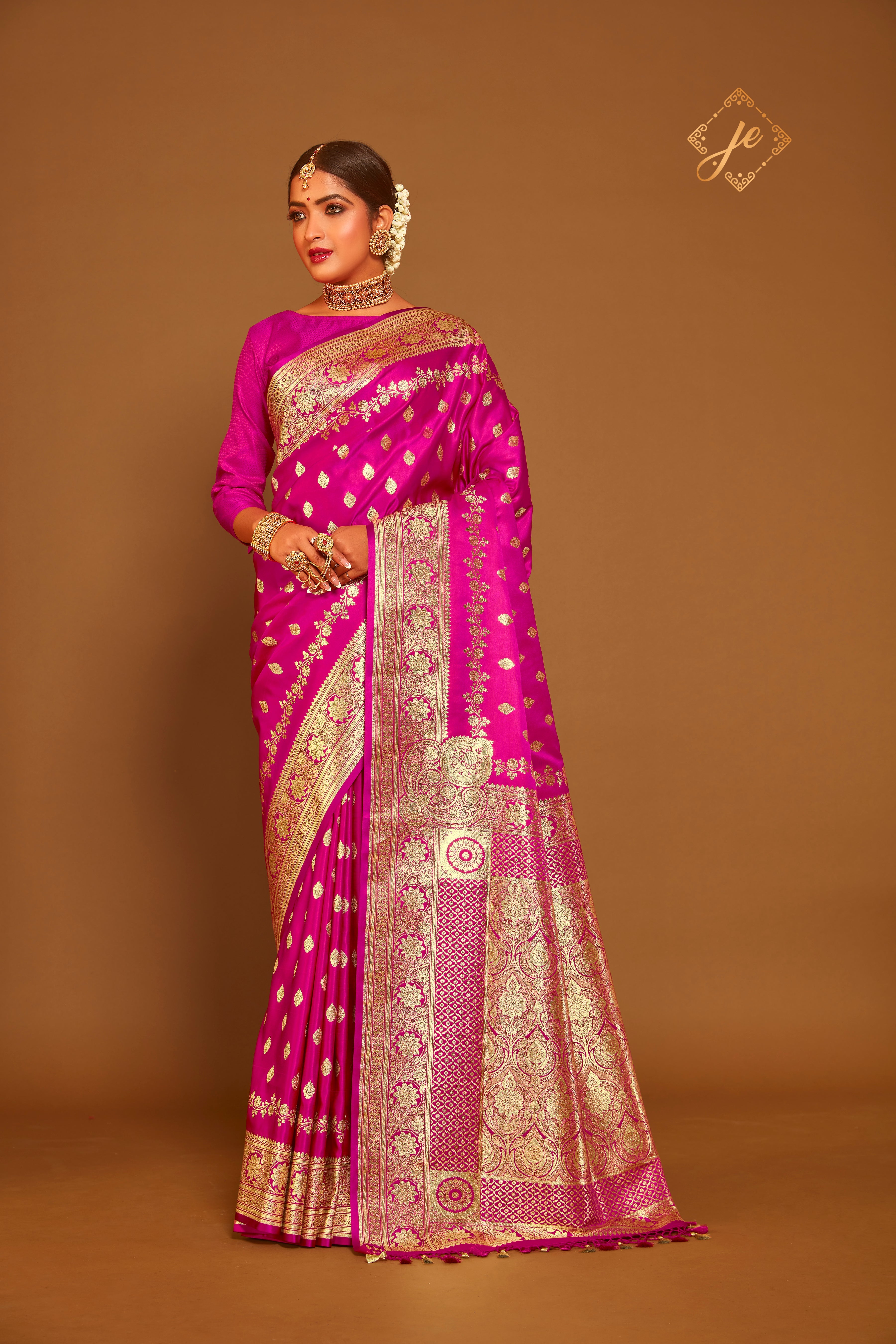 Rani Pink Satin Silk Banarasi Saree