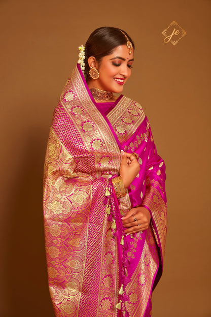 Rani Pink Satin Silk Banarasi Saree