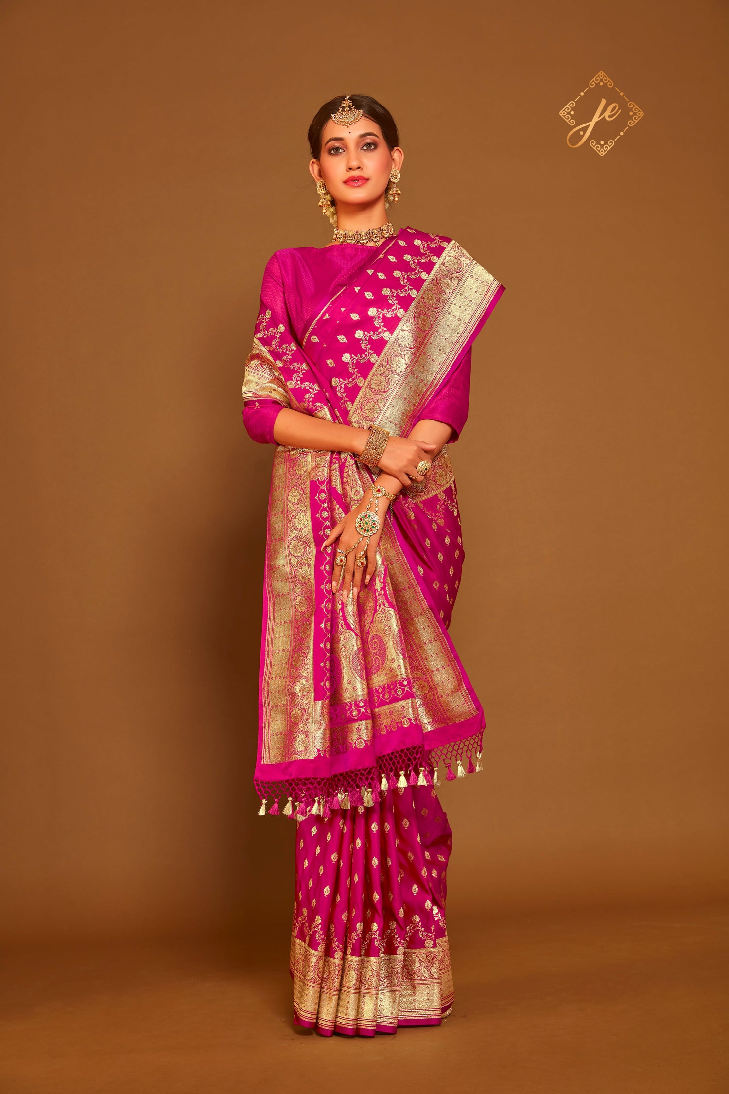 Rani Pink Satin Silk Banarasi Saree