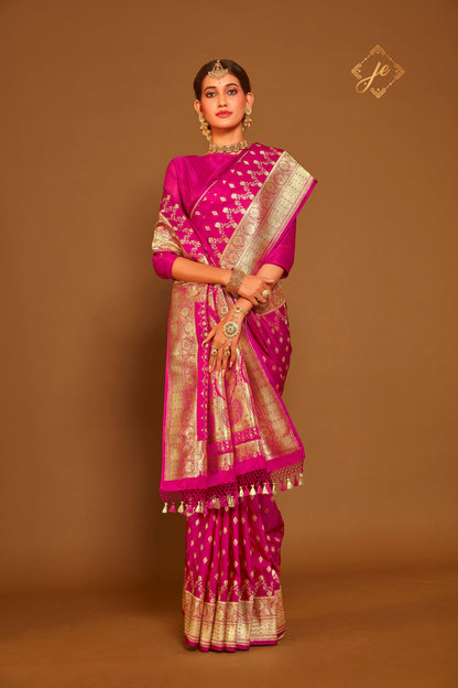 Rani Pink Satin Silk Banarasi Saree