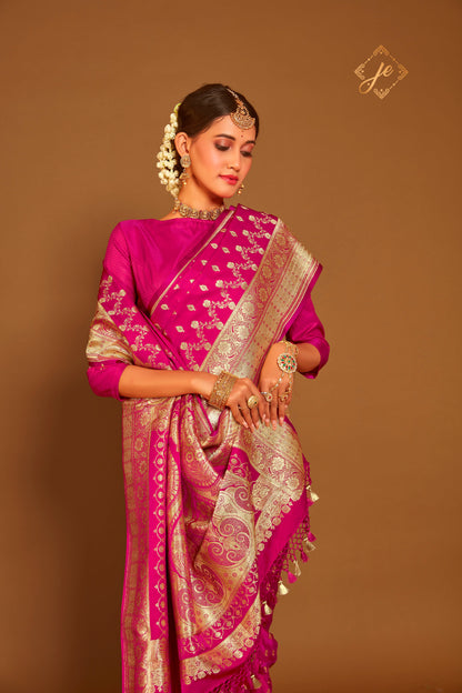 Rani Pink Satin Silk Banarasi Saree