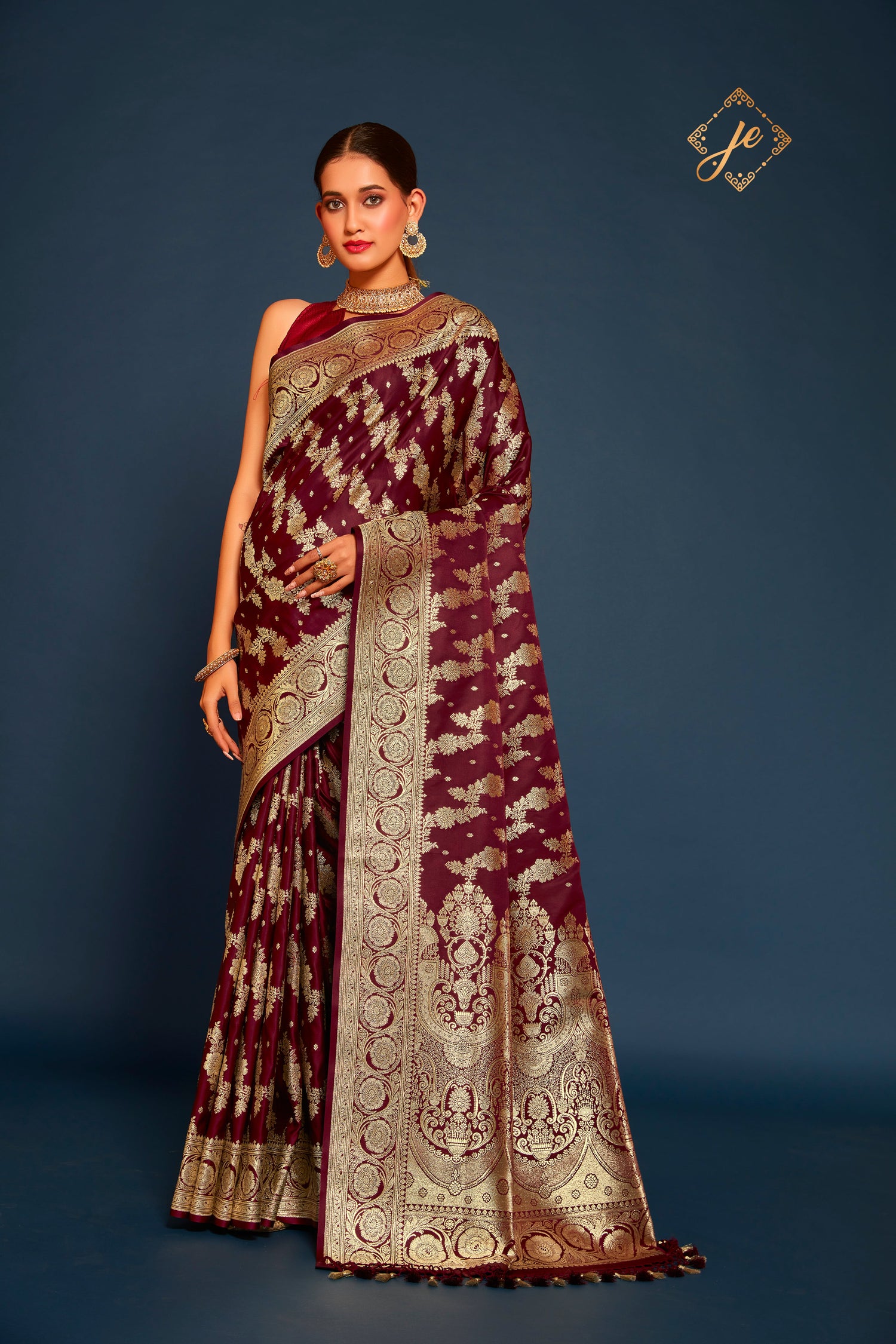 Garnet Satin Silk Leheriya Banarasi Saree