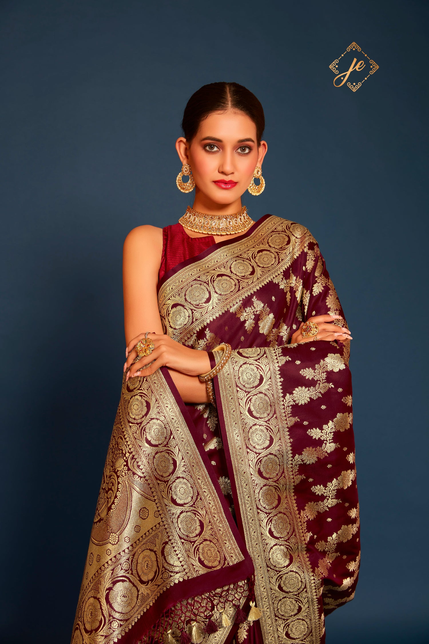 Garnet Satin Silk Leheriya Banarasi Saree