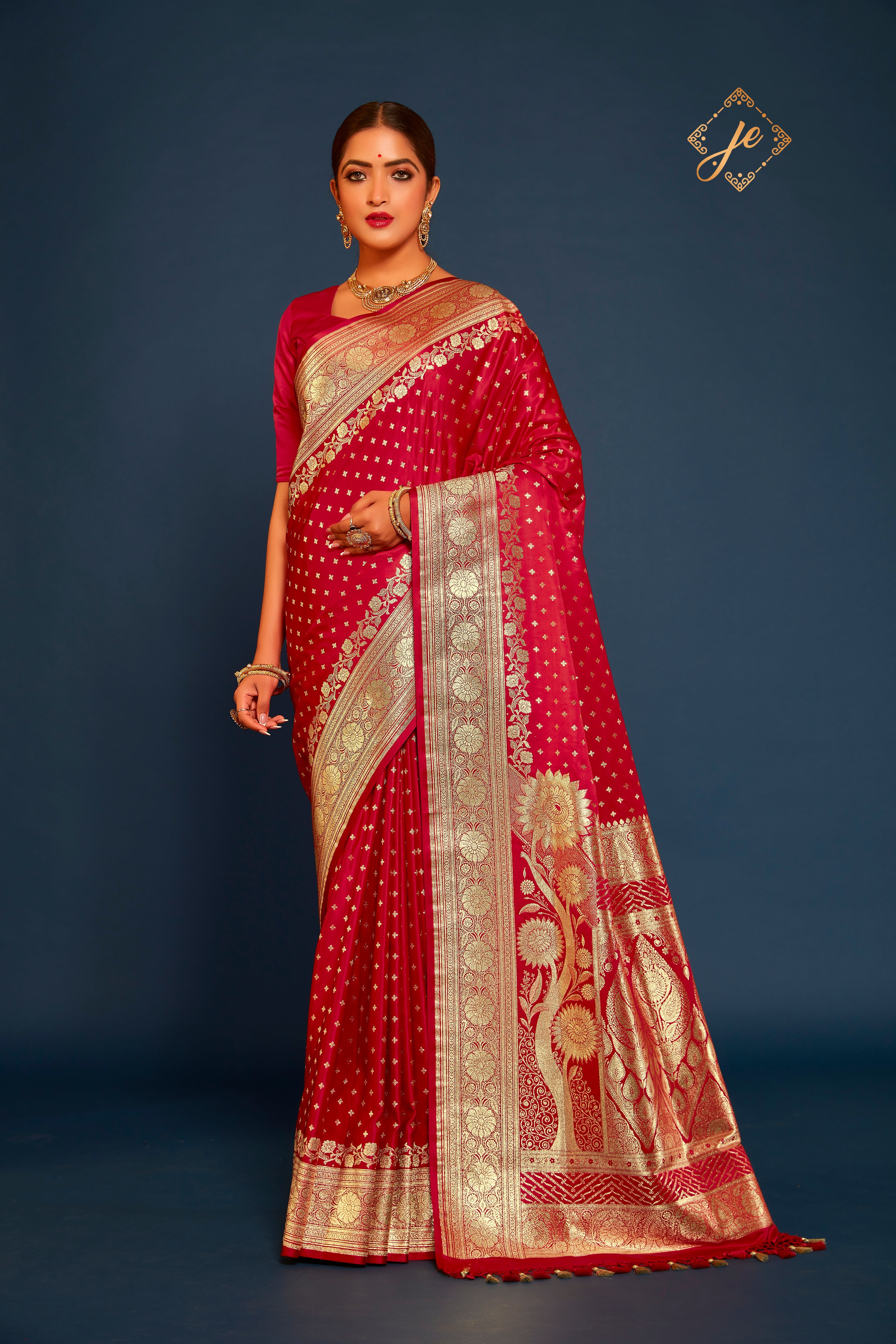 Red Satin Silk Banarasi Saree