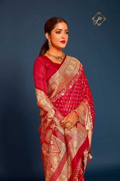 Red Satin Silk Banarasi Saree