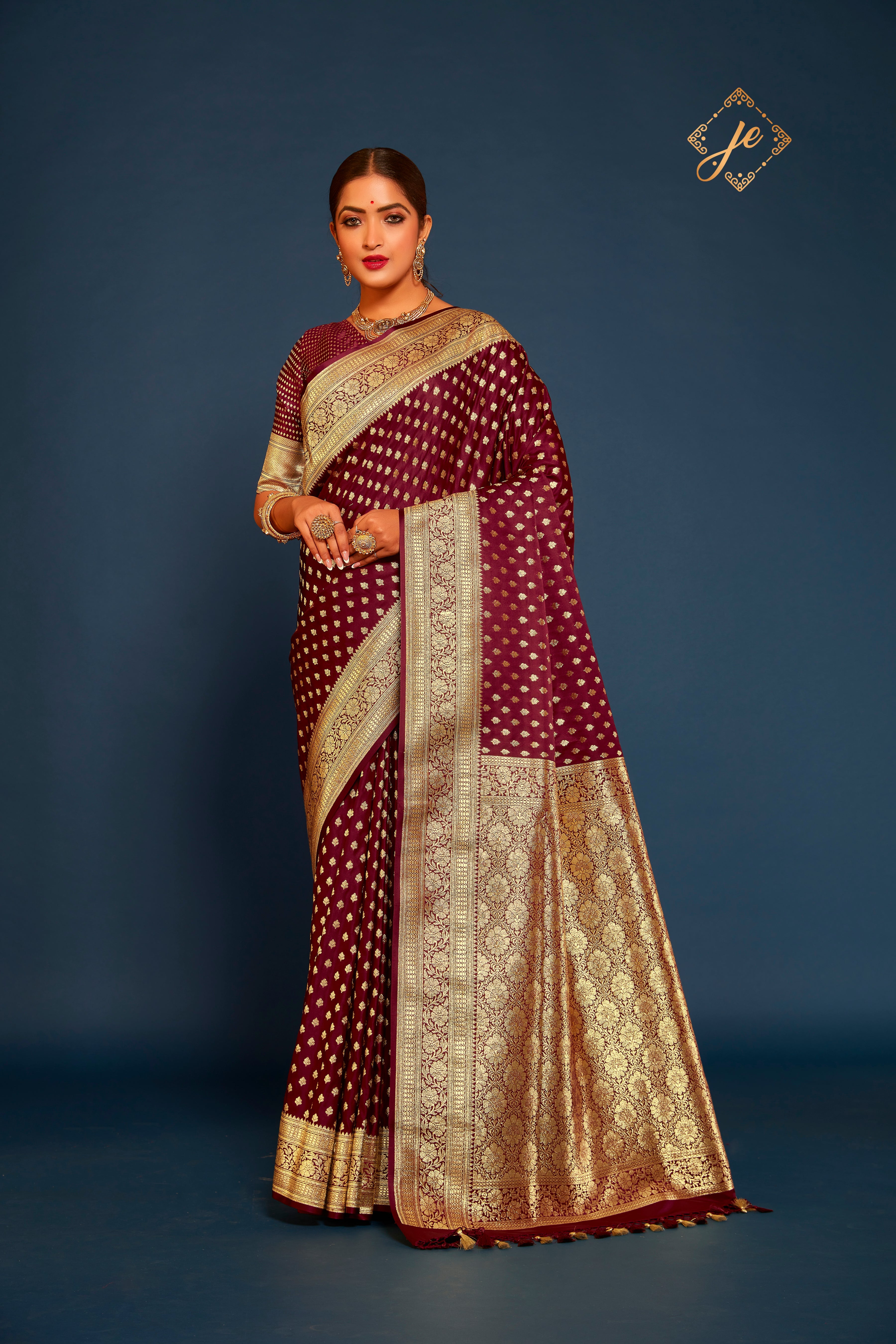 Garnet Satin Silk Buti Banarasi Saree