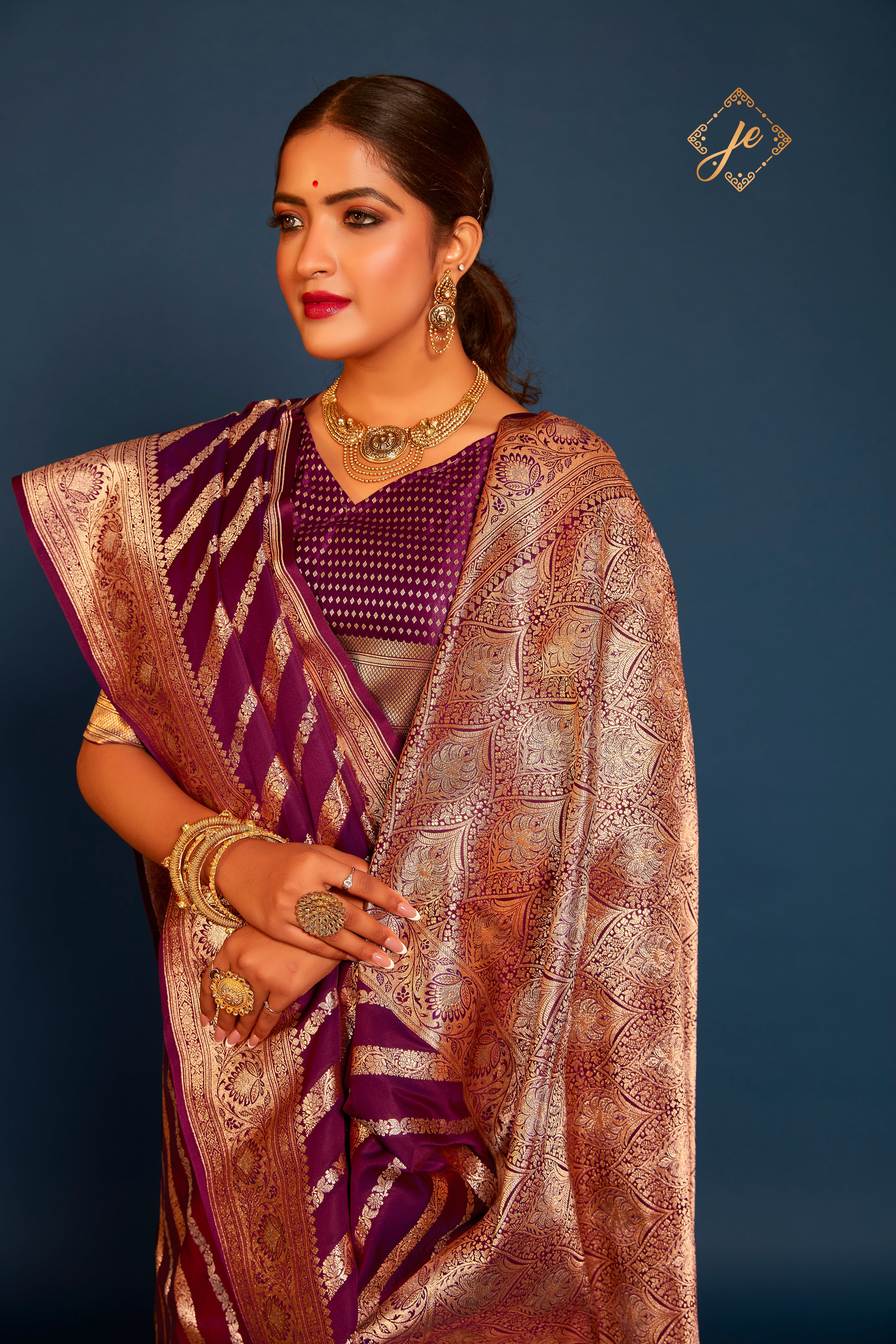 Wine Satin Silk Sona Rupa Leheriya Banarasi Saree