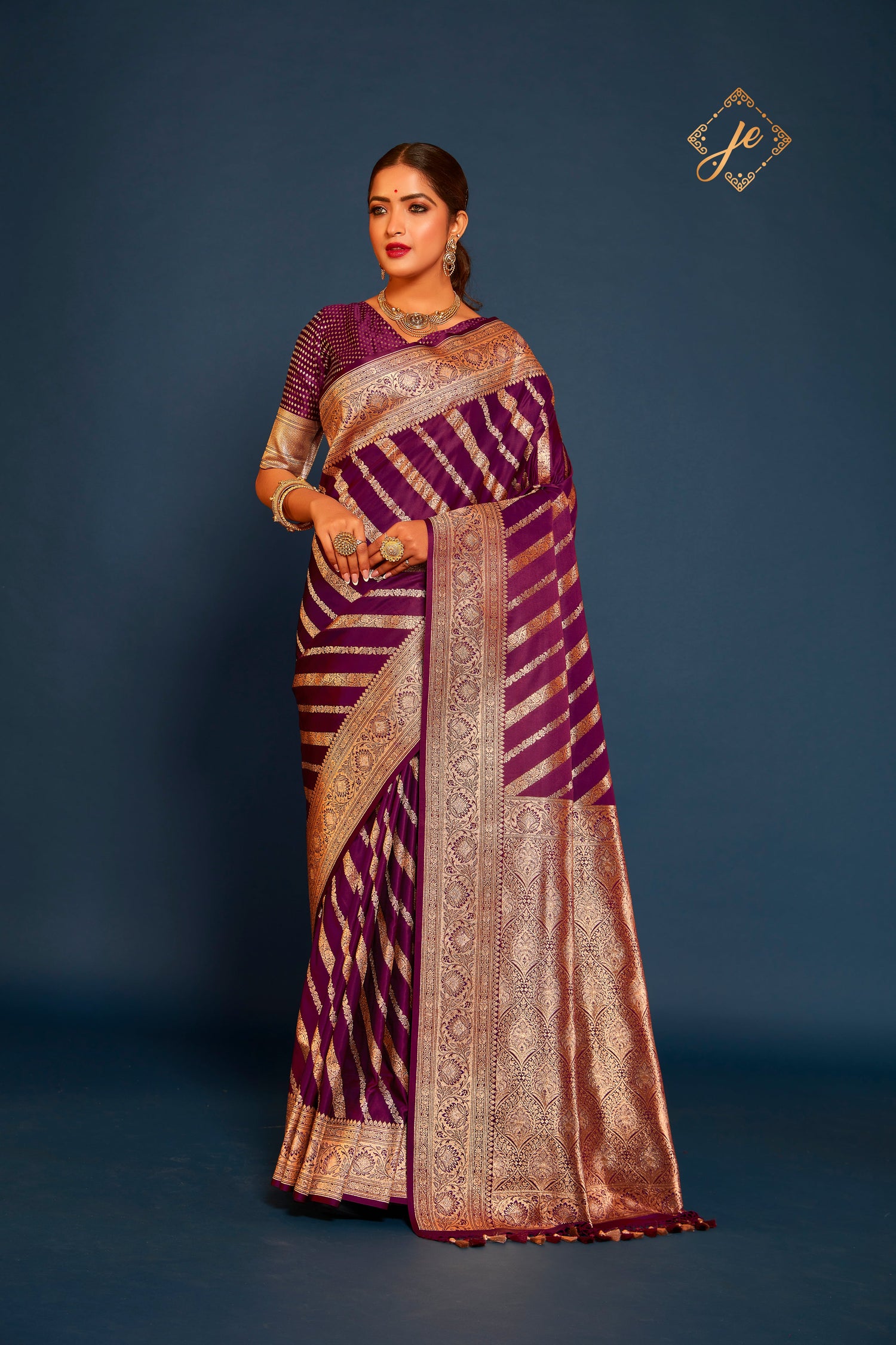 Wine Satin Silk Sona Rupa Leheriya Banarasi Saree