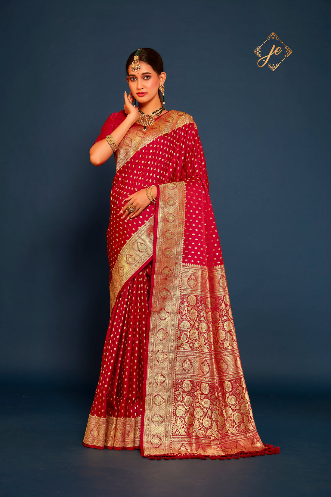 Red Pure Satin Silk Banarasi Handloom Saree