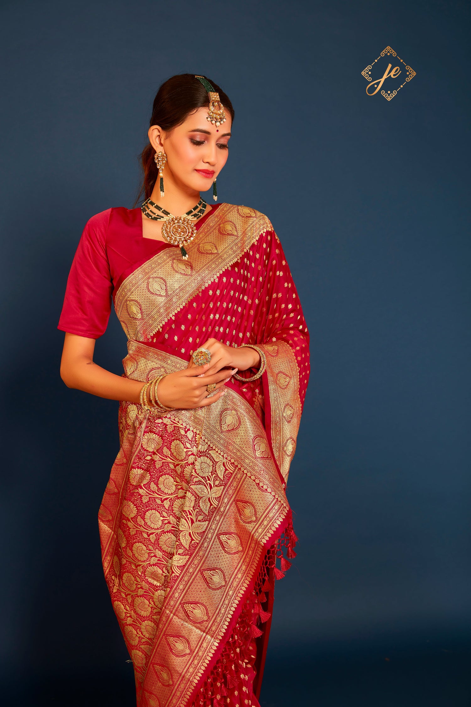 Red Pure Satin Silk Banarasi Handloom Saree