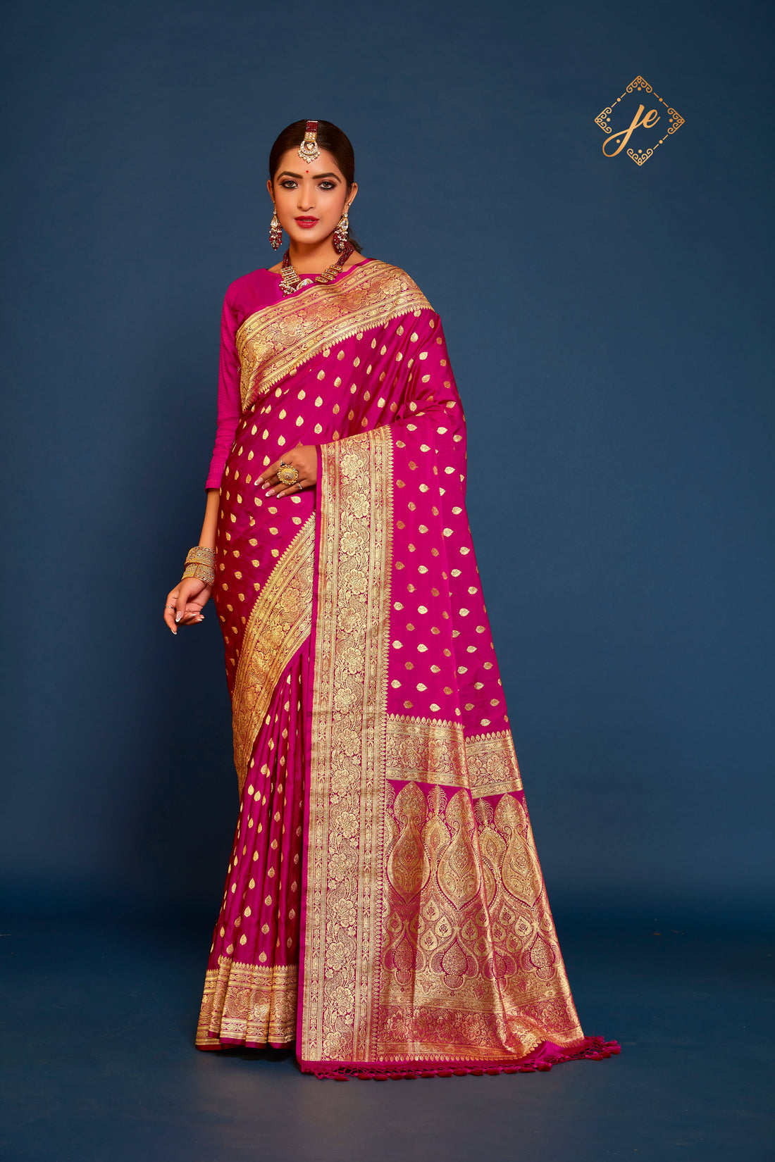 Rani Pink Pure Satin Silk Banarasi Handloom Saree