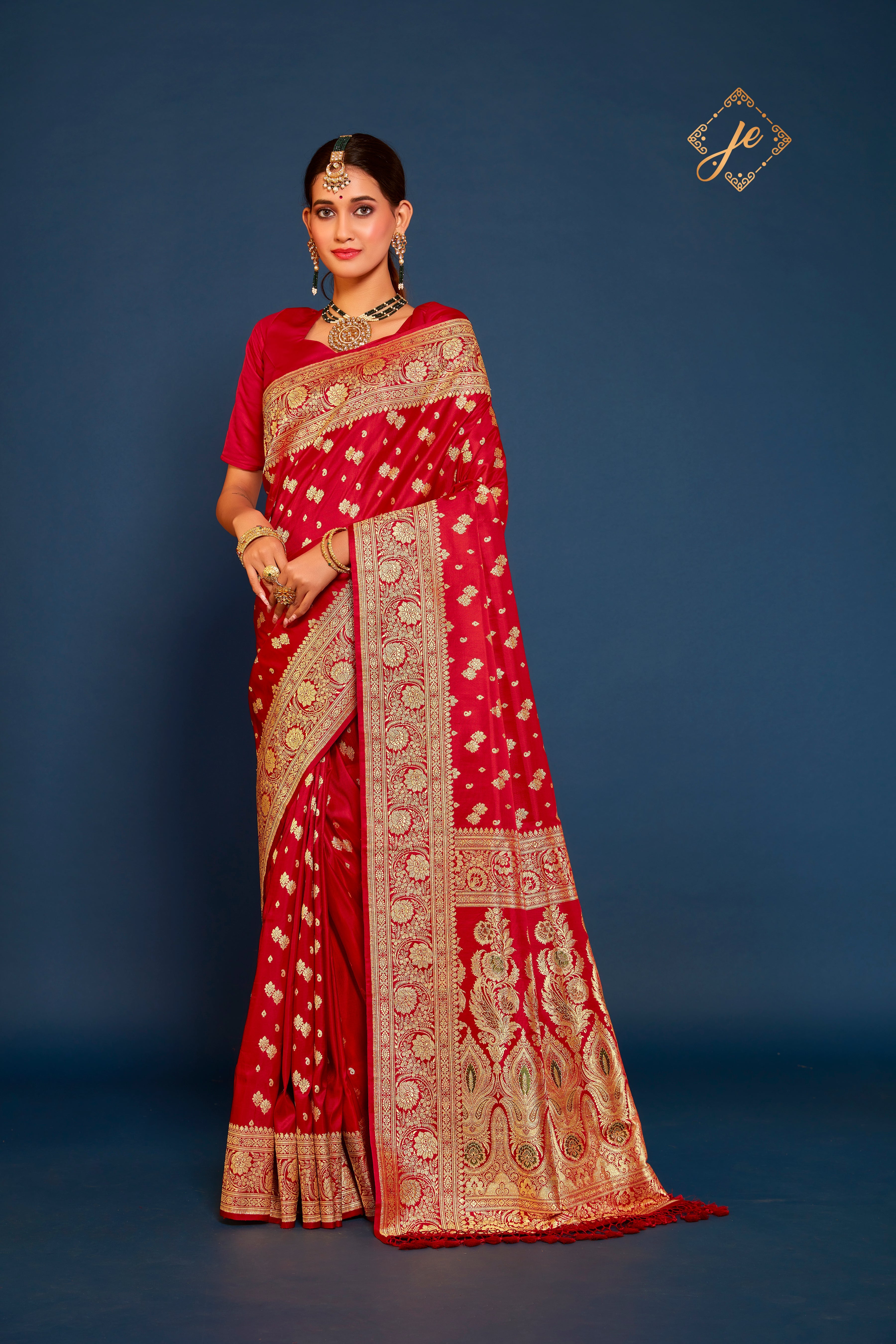 Red Satin Silk Leheriya Buti Banarasi Handloom Saree