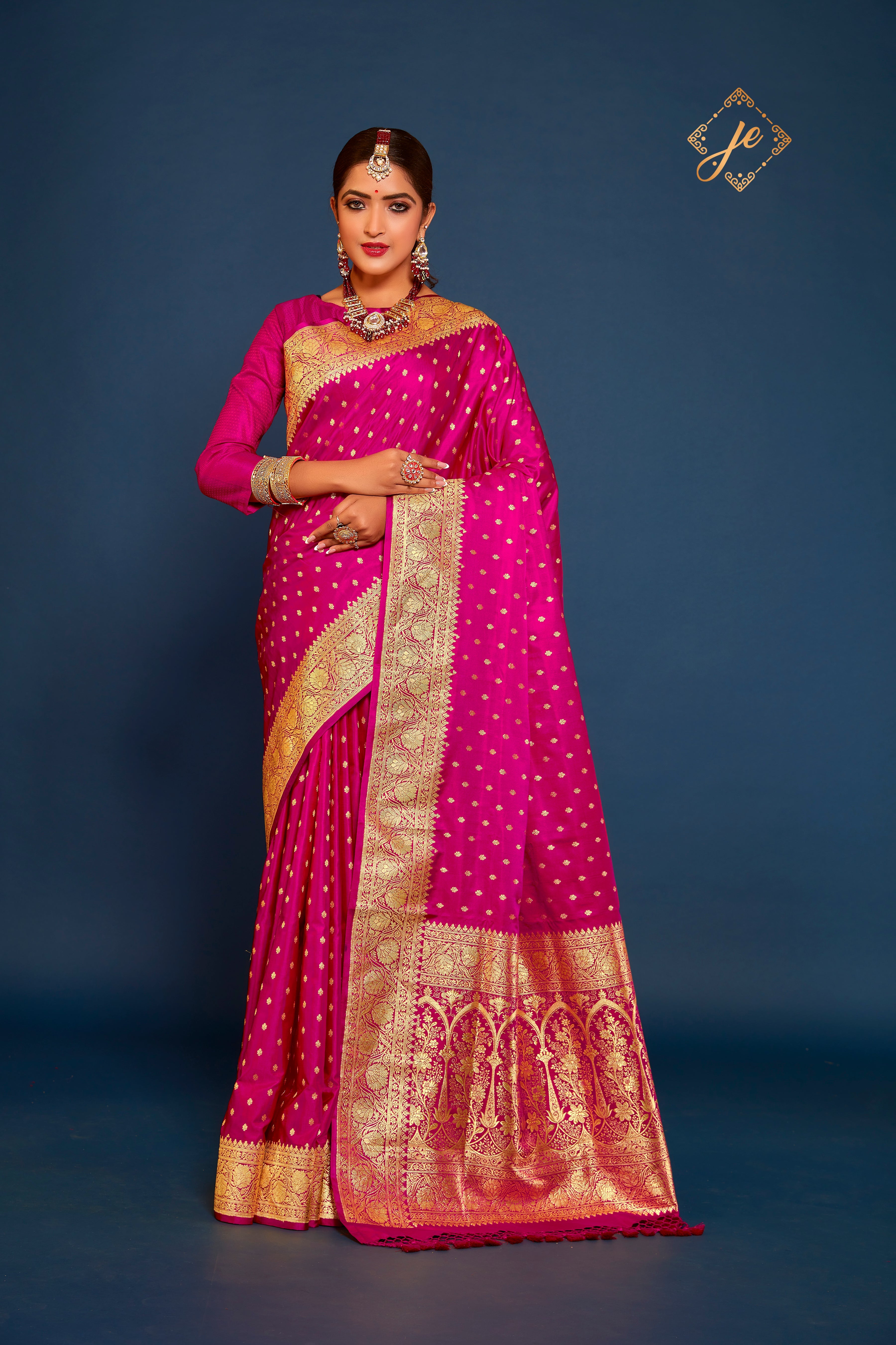 Hot Pink Pure Satin Silk Banarasi Handloom Saree