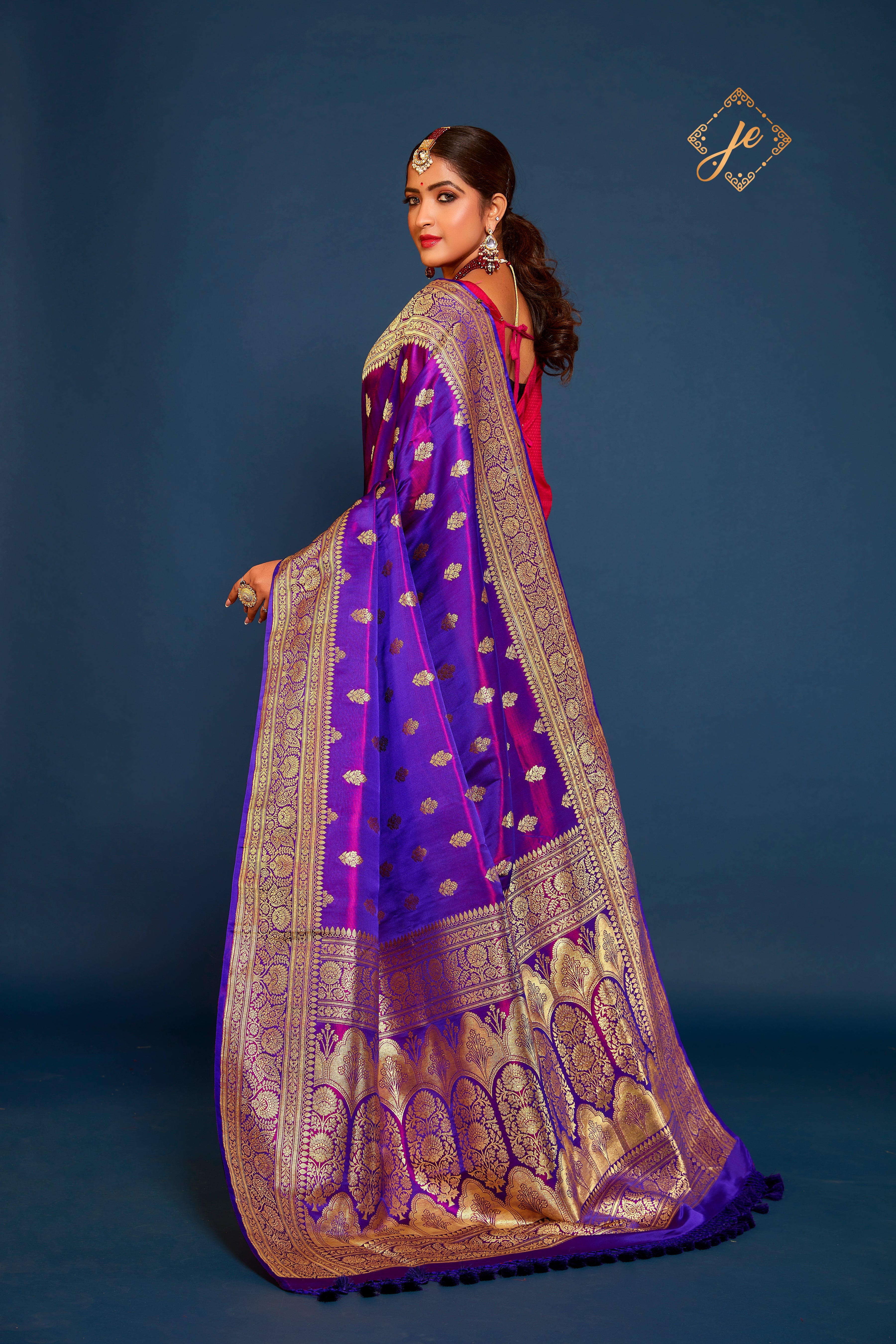 Dual Tone Purple Satin Silk Banarasi Handloom Saree