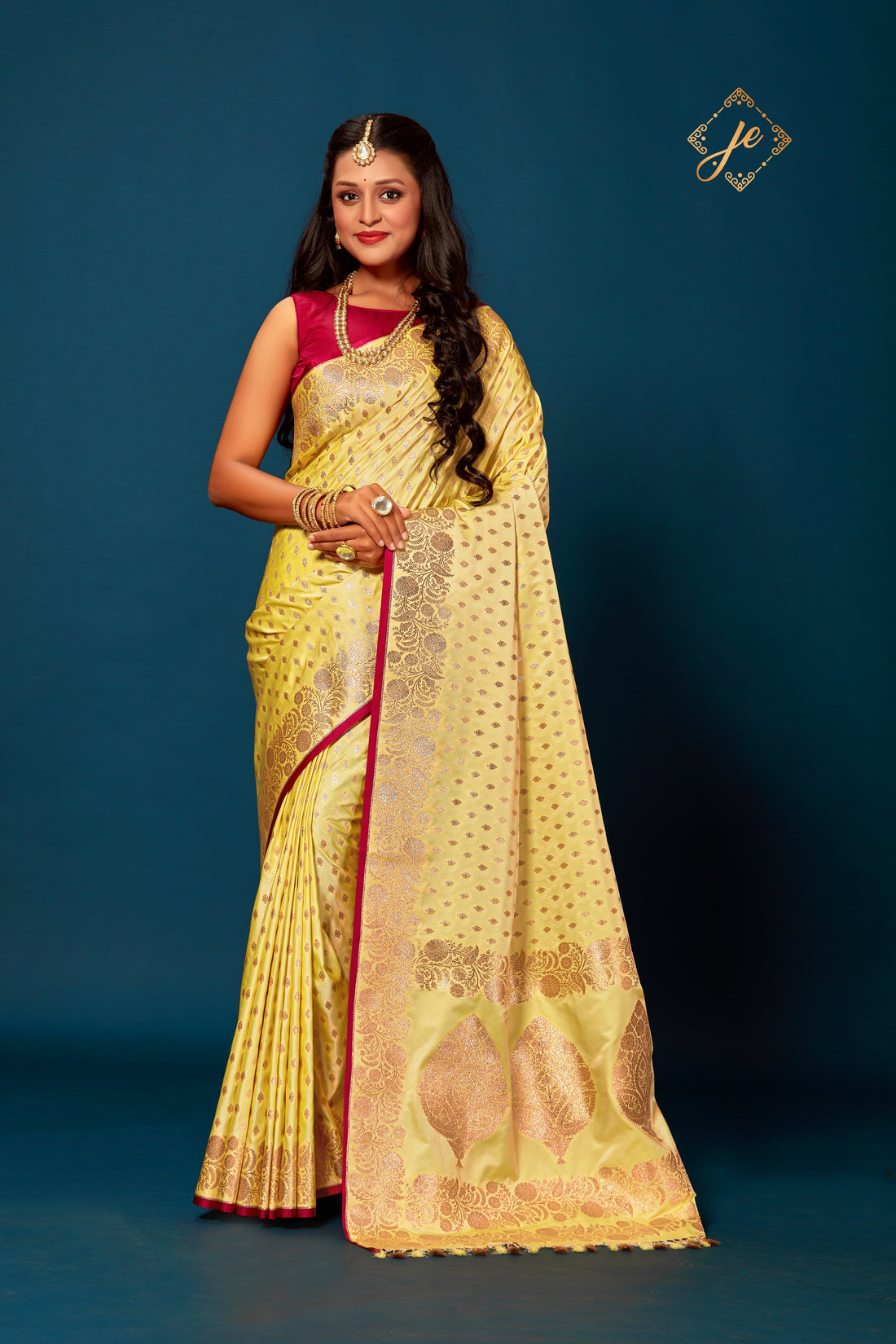 Lime-Yellow Satin Silk Fancy Border Banarasi Saree