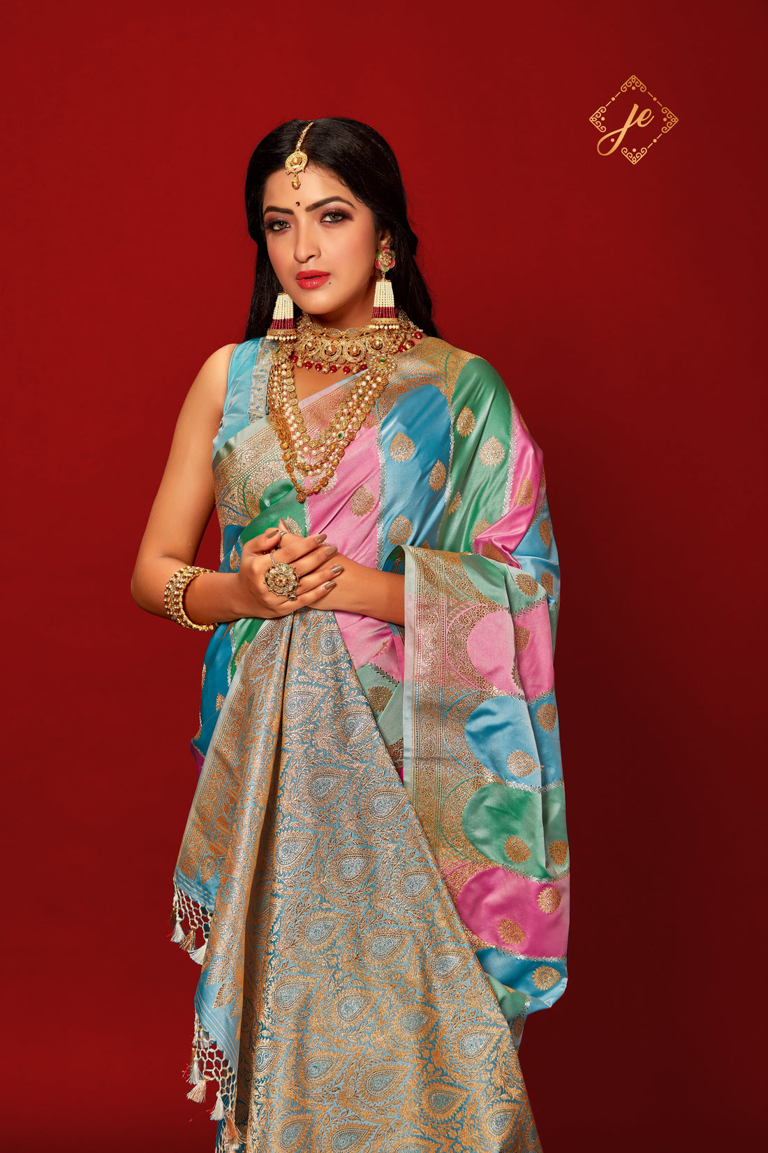 Firozi-Pink Satin Silk Rangkaat Banarasi Saree