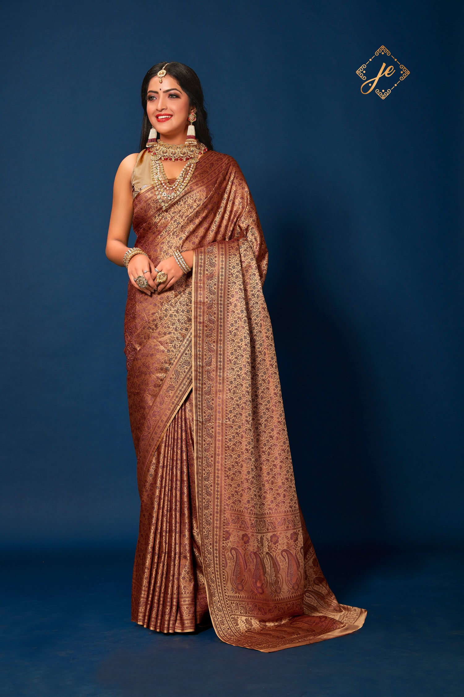 Beige Satin Silk Jamevaar Banarasi Saree