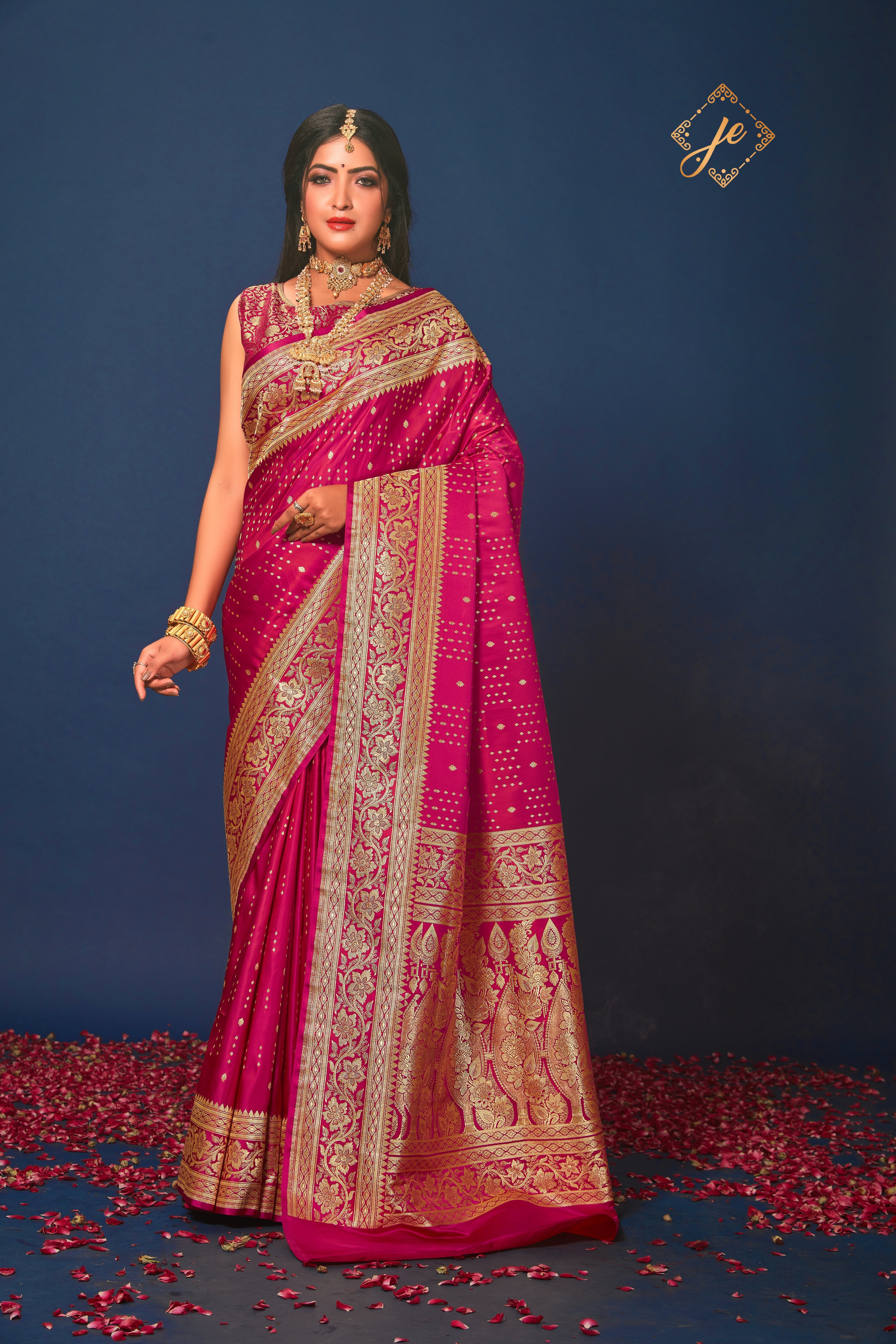 Rani Pink Satin Silk Bandhej Inspired Banarasi Handloom Saree