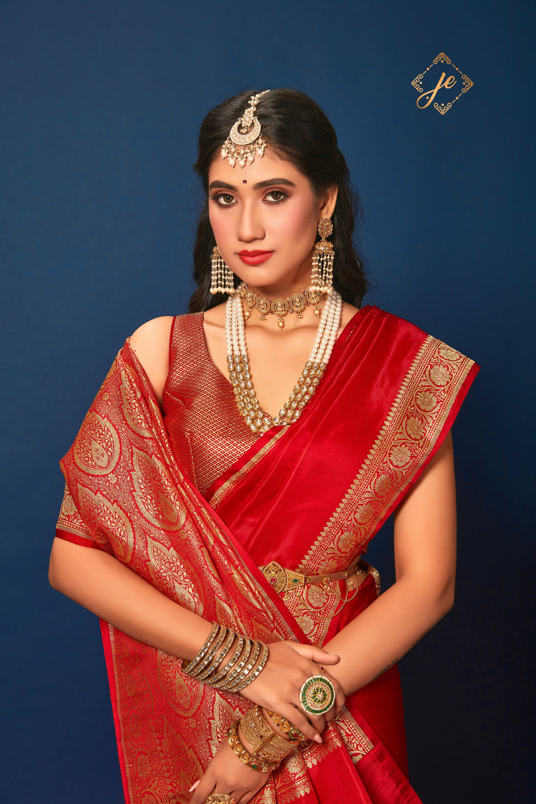 Red Satin Silk Plain Banarasi Handloom Saree