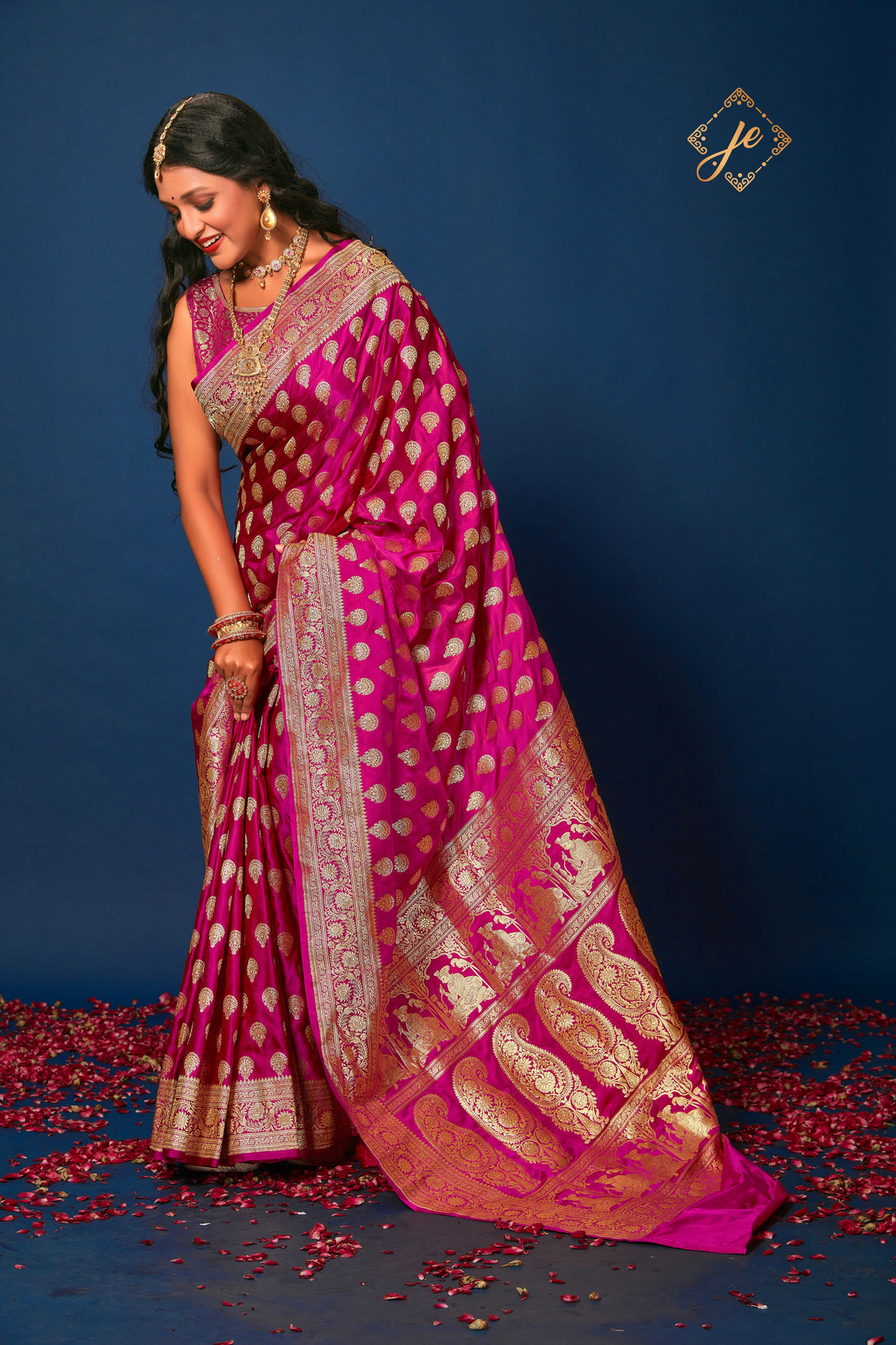 Rani Pink Pure Satin Silk Baluchari Inspired Banarasi Handloom Saree